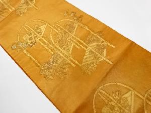 リサイクル　変わり棚に草花模様織出し袋帯